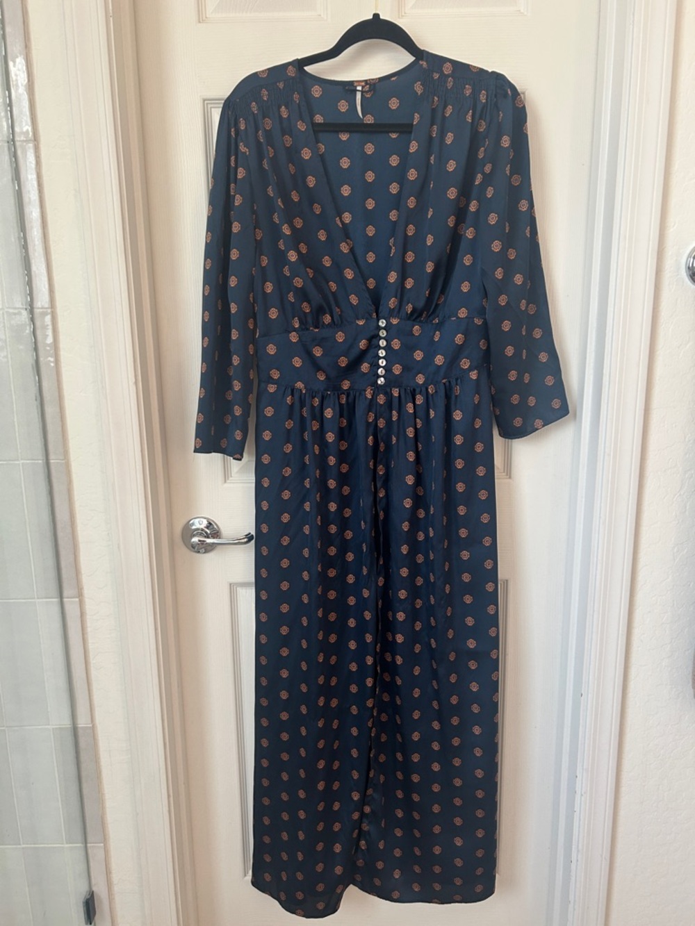 Free People navy Button-Front Maxi Dress